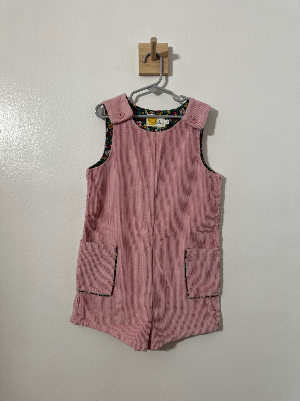 Mini Boden Girls Corduroy Pink Coveralls Overall Sz 8-9 Yr Floral Lining Romper